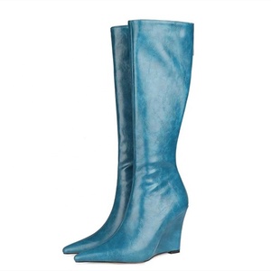 Bottes tendance à talon compensé, sexy, à bout pointu, hauteur genou, pour femmes, bottes d'hiver courtes, chaudes, grande taille 43 - Product Image 3