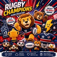 Neuartige Plüsch-Figuren Rugby-Champion-Set, Team-Tiermaskottchen-Plüschtiere für Sportturniere & Sammlerstücke für Fans