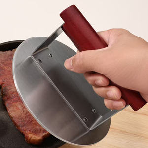 Presse à hamburgers antiadhésive en acier inoxydable avec manche en bois pour accessoires de grillades extérieurs - Product Image 4