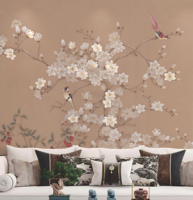 Rouleaux de papier peint brodé vintage avec des fleurs et des oiseaux délicats pour la décoration murale intérieure du salon d'hôtel