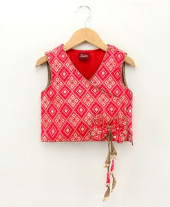 Tenue ethnique élégante pour filles Twisha, haut à motif personnalisé associé à un pantalon dhoti imprimé en rouge et jaune (6 mois à 14 ans) - Product Image 2
