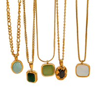XIFEI moda personalizada Vintage geométrico acero inoxidable 18K chapado en oro conjunto piedras preciosas colgante collar