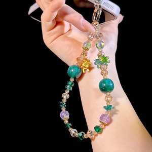 Nuevo Lanzamiento: Cadena para Teléfono Verde <span class=keywords><strong>Bosque</strong></span>, Cordón de Muñeca con Cristales Florales en Tono Esmeralda, Llavero Moderno para Teléfono Móvil/Bolso - Product Image 3