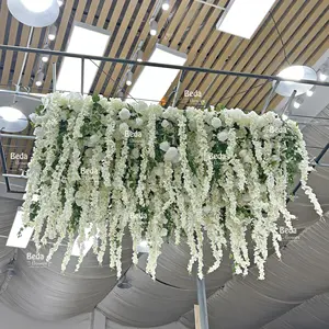 Hot Artificial Flowers Wedding Decoration White Rose Wisteria Hanging Ceiling Decorative For Wedding Stage Decoration