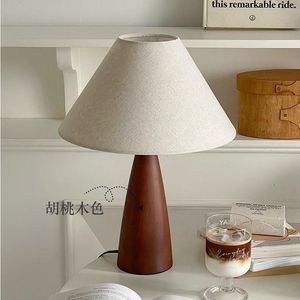 Solid Wood Conical Base <b>Bedside</b> Lamp with Linen Tapered Shade, Vintage Retro Accent Lamp for Bedroom Living Room Office Desk - Product Image 5