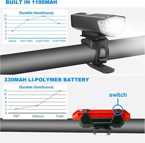 En Oferta, Juego de Luces Delanteras y Traseras para Bicicleta LED ABS, Recargables por USB, Impermeables, Deportivas de Montaña, 3 Modos - Product Image 2