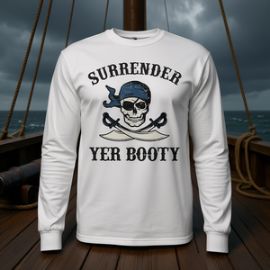 T-shirt a maniche lunghe unisex con stampa teschio pirata e spade, girocollo, abbigliamento promozionale - Product Image 4