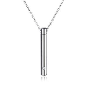 Joyería de cremación, collar de Perfume de cilindro con incrustaciones de circón de acero inoxidable, collar de urna de recuerdo de cenizas conmemorativas para mascotas para hombres - Product Image 1