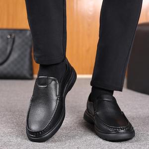 Mocassins en cuir pour hommes, bout rond, à enfiler, semelle extérieure en caoutchouc respirante, chaussures décontractées de printemps - Product Image 3