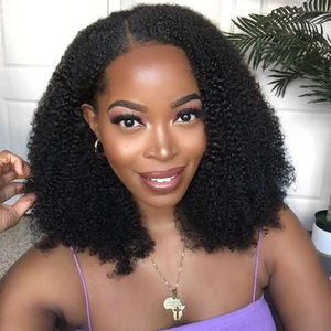 Letsfly Afro Kinky 4x4 Spitzen verschluss Bob Raw Virgin <span class=keywords><strong>Hair</strong></span> Unverarbeitete Easy Wear <span class=keywords><strong>Human</strong></span> Perücken 12 14 16 Zoll Natur haar - Product Image 1