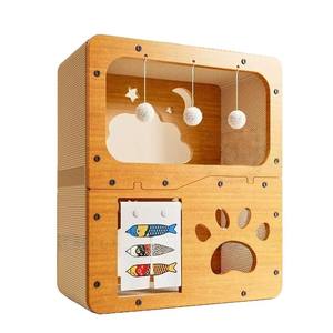 بيت حيوان أليف مموج 2 في 1 متين لخدش القطط بني داخلي مع لوح خدش للقطط مصنوع من الخشب والورق - Product Image 1