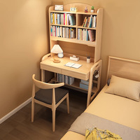 Escritorio Ergonómico de Madera Maciza con Altura Ajustable y Estantería Integrada para Oficina en Casa y Dormitorio