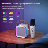 Speaker Karaoke Caixa De Som dengan Mikrofon, Mesin Lampu Mini Portabel, Kotak Suara, Lampu Musik Nirkabel