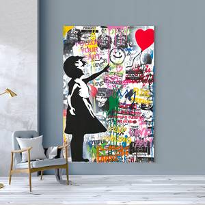 Dipinto a Olio su Tela Ragazza con Palloncini, Graffiti Moderni, Pop Art Street, Stile <span class=keywords><strong>Banksy</strong></span> - Product Image 1