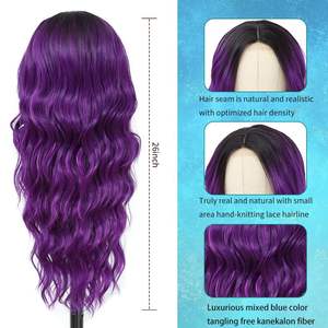 วิกผมยาวหยิกไล่เฉดสีม่วง 26 นิ้ว วิกผมสังเคราะห์ลอนน้ำ  แบบเต็มศีรษะ  เส้นผมธรรมชาติ  ใยคาเนคาลอน วิกผมผู้หญิง - Product Image 3
