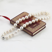 Collier de perles d'eau douce de 11 à 12mm, blanc, de 18 pouces, proche d'un nœud rond