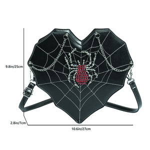 New Arrival Punk Style Heart Shape Crossbody Bag Women PU Leather Spiderweb Shiny Rhinestone Creative Shoulder Bags - Product Image 2