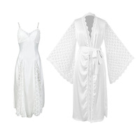 Ensemble de nuisette d'été élégante et respirante en satin et dentelle, nuisette sexy pour femmes, chemise de nuit à manches longues, vêtements de détente