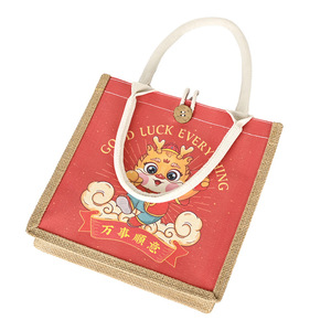 Sac fourre-tout <span class=keywords><strong>en</strong></span> <span class=keywords><strong>toile</strong></span> à motif de dessin animé, poignée <span class=keywords><strong>en</strong></span> corde, cadeau de centre commercial, édition artistique porte-bonheur du Nouvel An, rouge 32 - Product Image 4