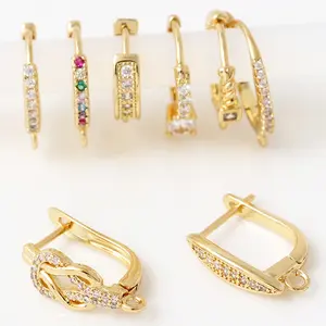 Earring Making Suppliers Color Remain Gold Plated Copper CZ Setting Hook Earring for DIY Women Earring