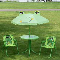 Conjunto de Mesa y Sillas Plegables para Niños, Moderno, para Exteriores, con Sombrilla Extraíble, Mini Parasol para Camping, Jardín, Playa, Patio, Acero Inoxidable