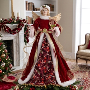 Statuette de chérubin en <span class=keywords><strong>velours</strong></span> bordeaux, ange de Noël, robe longue, bordure en sherpa <span class=keywords><strong>blanc</strong></span>, bordure dorée, décoration de sapin de Noël - Product Image 1