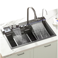 Cascade moderne à affichage numérique à LED Bol unique noir multifonctionnel Undermount 304 éviers de cuisine intelligents en acier inoxydable