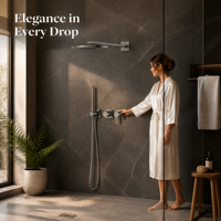 Système de douche encastré mural de luxe gris anthracite brossé avec pommeau de douche pluie et douchette à main, mitigeur 2 voies