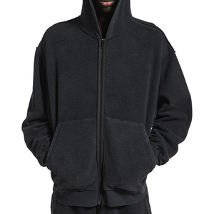 Nouvel Arrivage – Sweat à Capuche Décontracté pour Homme avec Logo Personnalisé, Fermeture Éclair, Noir Délavé, Automne-Hiver, Coton Lourd et Ample - Product Image 2