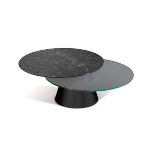 <span class=keywords><strong>Table</strong></span> basse moderne pivotante extensible en céramique et verre avec plateaux ronds pour salon contemporain - Product Image 5