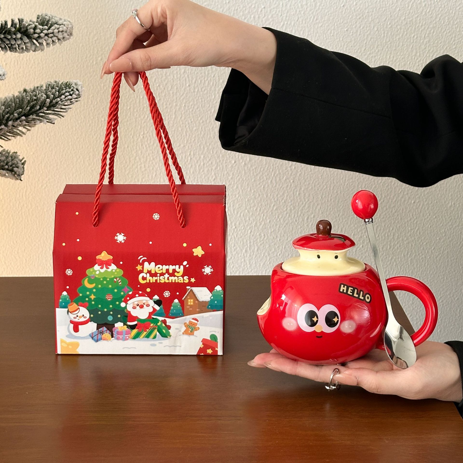 Coffret cadeau de Noël-emoji cuillère rouge pomme