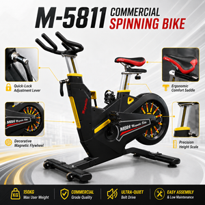 Vélo de spinning d'intérieur M 5811 – Entraîneur de fitness à domicile avec résistance réglable, transmission par courroie silencieuse, équipement d'exercice cardio - Product Image 6