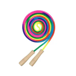 彩色跳绳健身木柄儿童来样定做彩虹跳绳