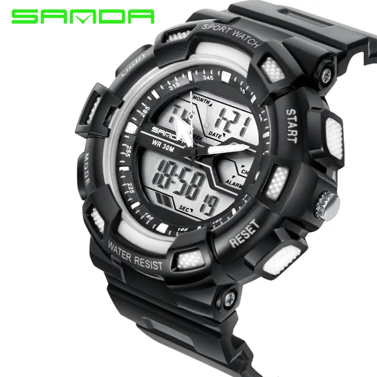 Sanda 726 high quality blue boys digital watch best power plastic band double display Chronograph date sports hand watch