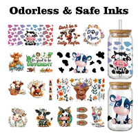 Autocollant de transfert UV DTF pour gobelet 16oz, motifs mignons (Bébé Vache, Chien, Maman, Citations sur le vin), Prêt à expédier en 48H, Profit King, Lot mixte en gros