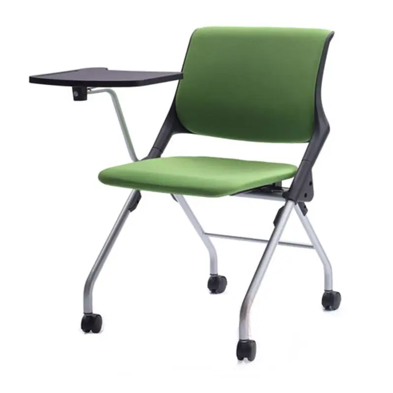 Chaises de bureau en cuir au design moderne Chaises de conférence et de formation pliables et pivotantes avec bloc-notes et table Prix d'usine