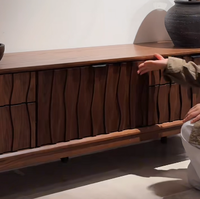 Meuble TV et table basse combinés en bois massif moderne, couleur noyer noir, meubles sur pied pour hôtel, salon