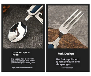 ชุดช้อนส้อมสแตนเลสอเนกประสงค์แบบถอดประกอบได้ พับเก็บได้ สำหรับตั้งแคมป์กลางแจ้ง พกพาสะดวก มีด ส้อม ช้อน - Product Image 6