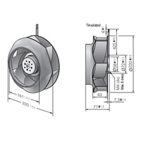 Ventilateurs centrifuges à courbure arrière EBM220-43/18/2 TDO AC DC EC pour AHU/FFU/hottes de cuisine commerciales