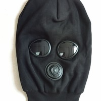 Fabricant de cagoules cagoule en acrylique tricoté noir cagoule de moto masquée en peluche pour homme avec lunettes