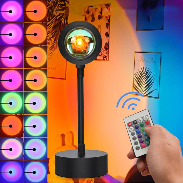 RGB LED Sunset Lamp Projector Rainbow Atmosphere Night Light for Photography Background Live Streaming Bedroom Wall Decoration