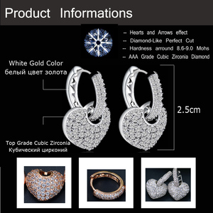 Rhodium Plated Micro Pave CZ <strong>Earrings</strong> Cubic Zirconia Huggie <strong>Heart</strong> <strong>Dangle</strong> Drop <strong>Earrings</strong> for Women Daily Wear Trendy CZ Jewelry - Product Image 3