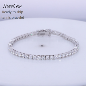 สร้อยข้อมือเทนนิส Starsgem เงินแท้ 925 ประดับเพชรโมอิสซาไนต์ทรงกลมเจียระไนแบบบริลเลียนท์ ตัวเรือนแบบหนามเตย ขนาด 3 มม. ทรงกลม เครื่องประดับแต่งงานสุดคลาสสิกสำหรับผู้หญิง - Product Image 1