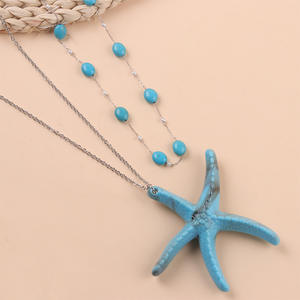 Collar de gama alta <span class=keywords><strong>en</strong></span> forma de estrella para mujer Acero inoxidable ovalado azul con cadena de cuello Estilo de <span class=keywords><strong>vacaciones</strong></span> <span class=keywords><strong>en</strong></span> la playa-Regalo perfecto - Product Image 4