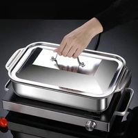 Plateau de service et de cuisson en acier inoxydable poli, style européen, durable, argenté, 40 cm, avec couvercle, en métal épaissi