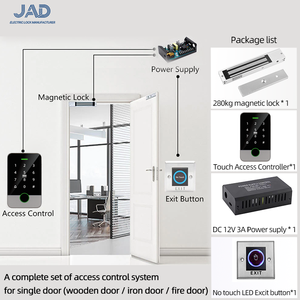Lecteur de carte biométrique par empreinte digitale, contrôleur d'accès autonome, serrure de porte magnétique, alimentation, kit complet de contrôle d'accès aux portes - Product Image 1