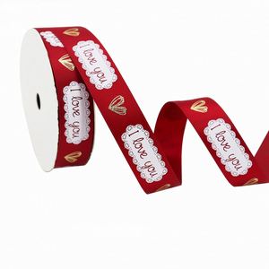 Ruban en satin personnalisé de luxe avec impression dorée, ruban romantique pour cadeau, ruban pour la Saint-Valentin, décoration de mariage - Product Image 2