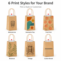 Sacs à café en papier kraft jetables écologiques avec logo personnalisé, poignée en papier torsadé pour tasses simples/doubles à emporter