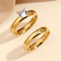 Vente flash - Bagues de fiançailles et de mariage pour couples en acier inoxydable plaqué or 18 carats, bijoux de mode, ensembles de bagues en zircon diamant pour femmes et hommes
