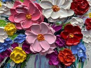 V-inspire Art 24 x 36 pouces <span class=keywords><strong>Peinture</strong></span> à l'huile abstraite <span class=keywords><strong>moderne</strong></span> 100% peinte à la main, Bouquets colorés, Murales florales 3D complètes, Chine Living - Product Image 2